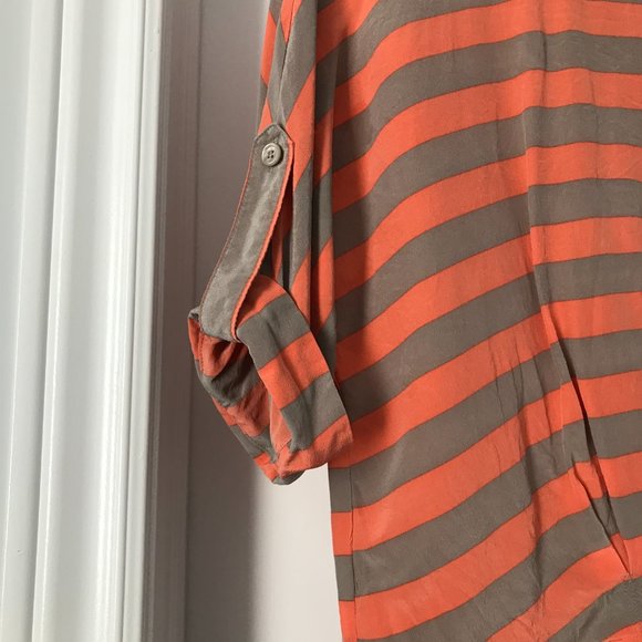BCBGMaxAzria Orange and Grey Striped Silk Top 3/4 Sleeve (XS) - Picture 10 of 13